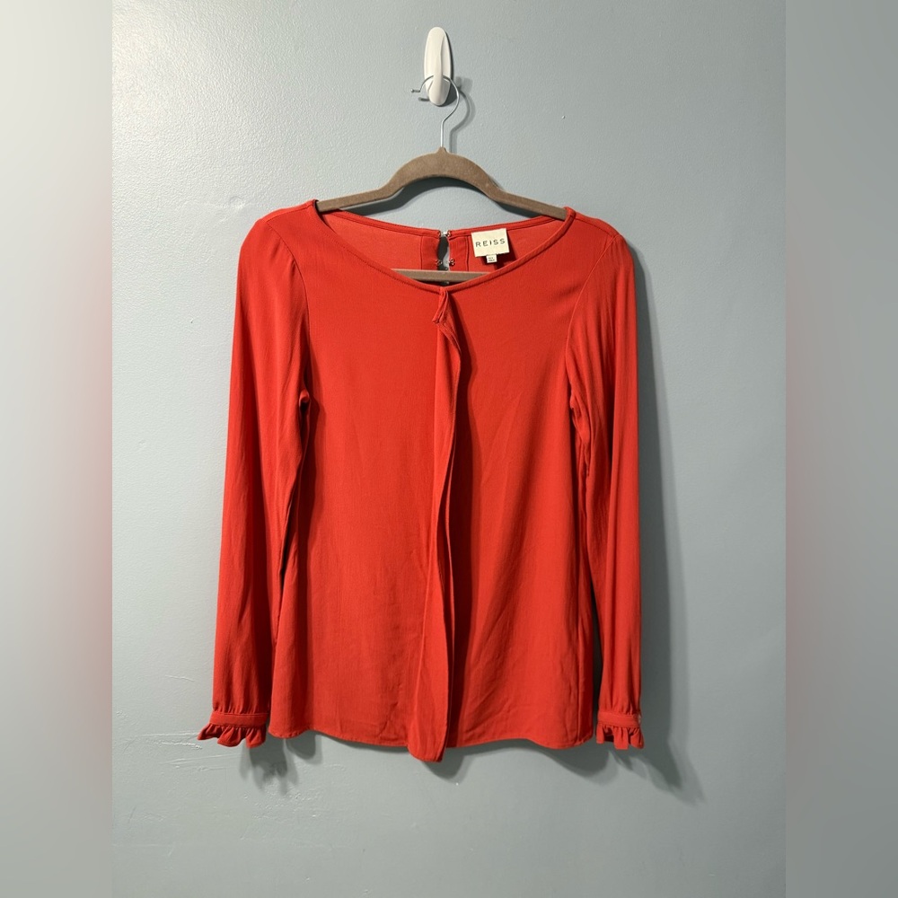 Reiss Orange Long Sleeve Blouse Womens Size 0 Ruffle Cuff Contemporary Top